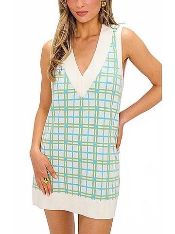 Show Me Your Mumu Hartford Tank Sweater Dress in On The Green Plaid (view 2)