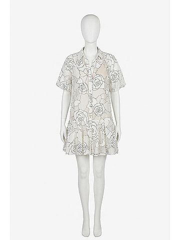 Theo Ourania Puff Sleeve Shirtdress in Ivory (view 2)