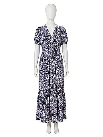 APRICOT Smock V-Neck Floral Maxi Dress in Blue (view 1)