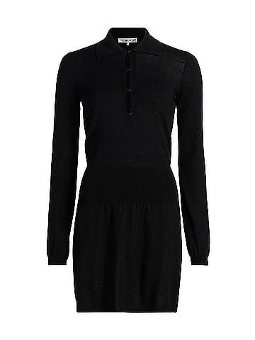 FRAME Smart Merino Wool Polo Minidress in Black (view 1)