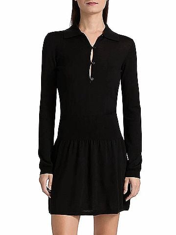 FRAME Smart Merino Wool Polo Minidress in Black (view 2)