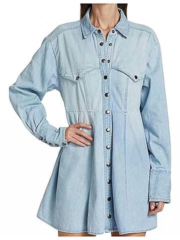 Free People Sammi Denim Mini Dress in Light Indigo (view 2)