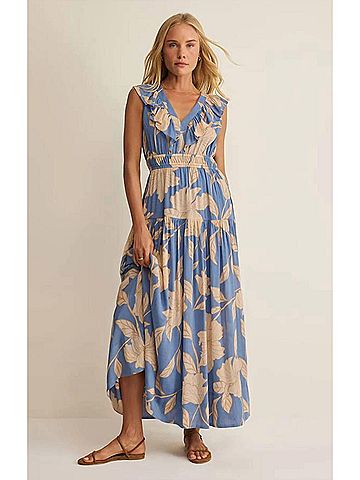 Z Supply Malene Bloom Floral Maxi Dress in Lake Blue (view 2)