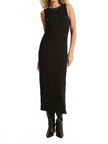 Z Supply Raewyn Rib Midi Dress in Black (view 2)