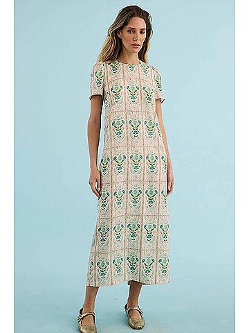 Hunter Bell Valerie Midi Dress in Pink Trellis (view 2)
