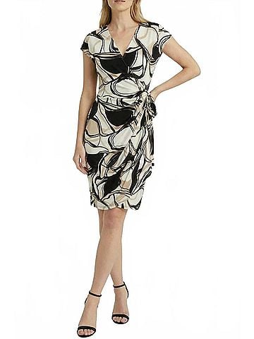 Maggy London Printed Wrap Dress in Ivory/Mocha (view 2)