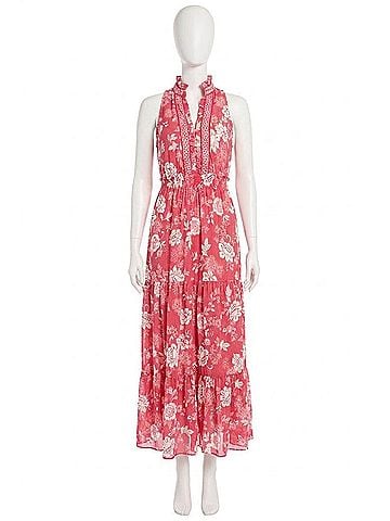 London Times Floral Printed Maxi Dress in Red/White (view 1)