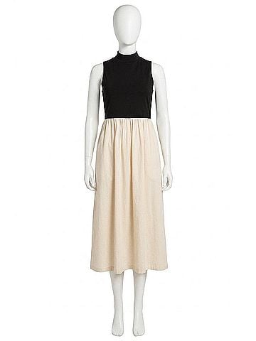 London Times Mock Neck Two Fer Dress in Cream/Black (view 1)