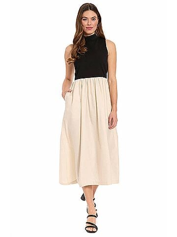 London Times Mock Neck Two Fer Dress in Cream/Black (view 2)