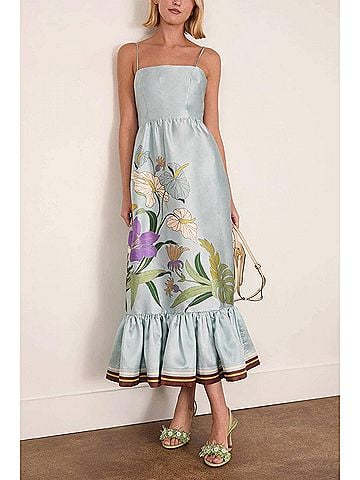 ALEMAIS Alfie Floral Midi Dress in Ice Blue (view 2)