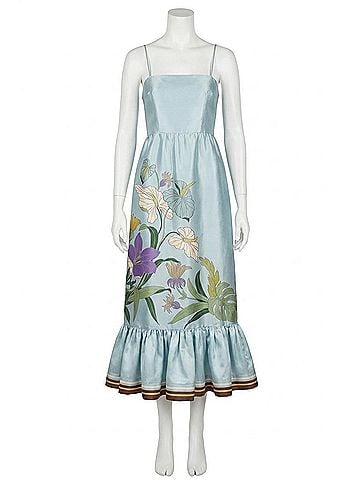 ALEMAIS Alfie Floral Midi Dress in Ice Blue (view 1)