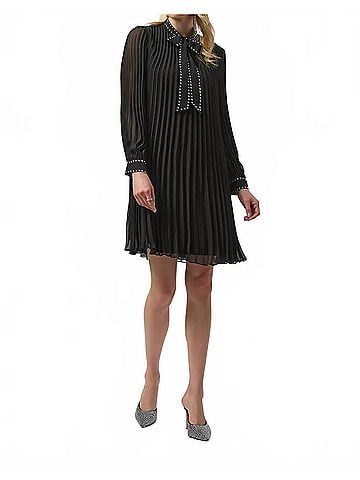 Joseph Ribkoff Pleated A-Line Mini Dress in Black (view 2)