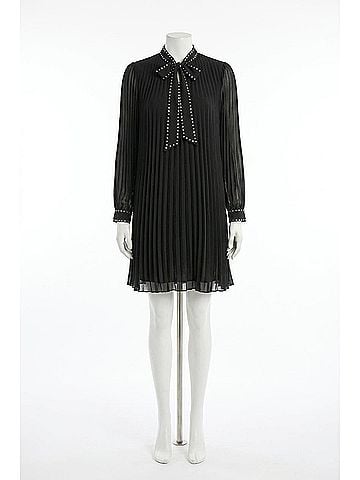 Joseph Ribkoff Pleated A-Line Mini Dress in Black (view 1)