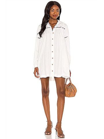 Free People Kennedy Mini Shirt Dress in Ivory White (view 2)