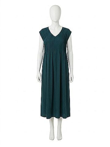 Eileen Fisher V-Neck Pintuck Dress in Kelp (view 1)