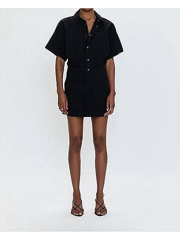 Pistola Tully Mini Button Down Dress in Fade To Black (view 2)