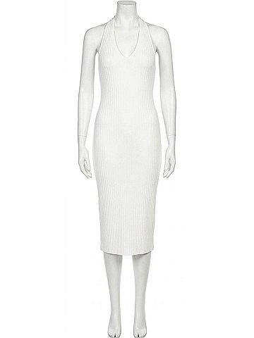 Vince. Ribbed Midi Halter Dress in Optic White (view 1)