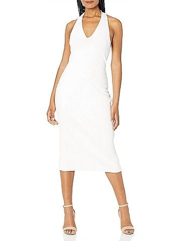 Vince. Ribbed Midi Halter Dress in Optic White (view 2)