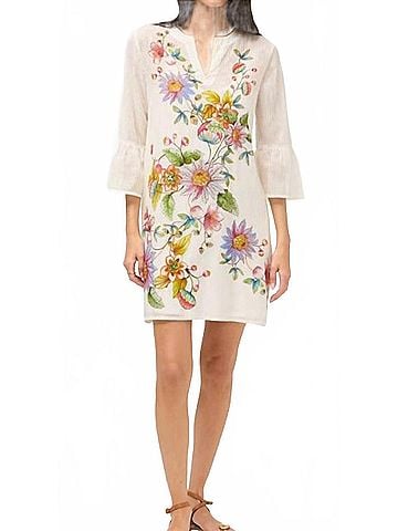 Johnny Was Ruffle Sleeve Dress in White (view 2)