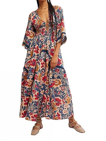 Free People Printed Dixie Maxi Dress in Vintage Indigo Combo (view 2)