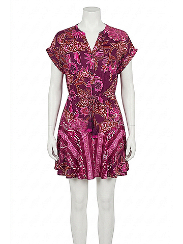 Tribal Combo Print Dress With Waist Drawcord in Daquiri (view 1)