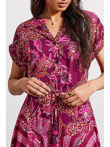 Tribal Combo Print Dress With Waist Drawcord in Daquiri (view 2)
