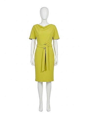 Joseph Ribkoff Belted Boat Neck Sheath Dress in Wasabi (view 1)