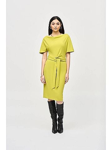 Joseph Ribkoff Belted Boat Neck Sheath Dress in Wasabi (view 2)