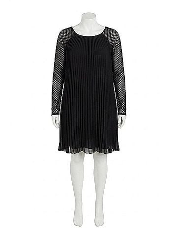 Joseph Ribkoff Pleated Chiffon Sequined Party Dress in Black (view 1)