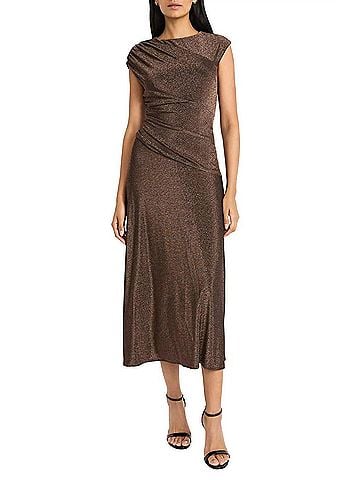 Maggy London Cap Sleeve Metallic Dress in Copper (view 2)