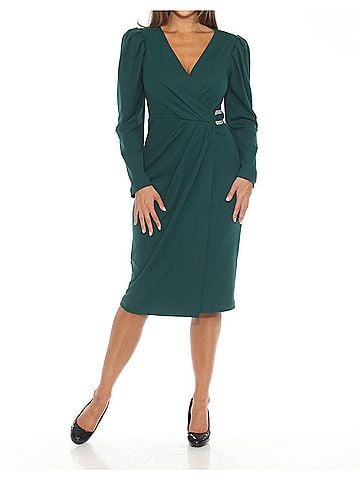 Joseph Ribkoff Pleated Embellished Faux Wrap Sheath Dress in Absolute Green (view 2)