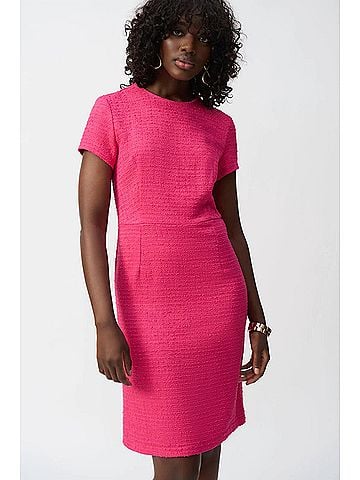 Joseph Ribkoff Short Sleeve Woven A-Line Dress in Pink Boucl?© (view 2)