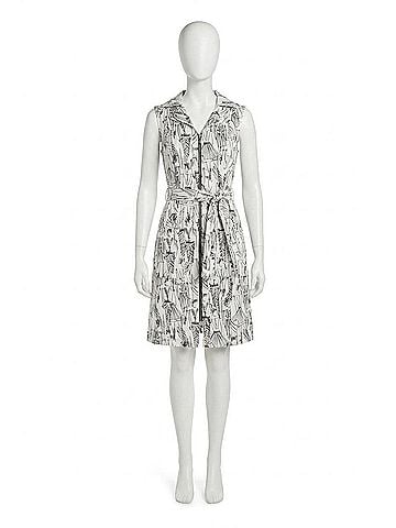 Joseph Ribkoff Notched Collar Sleeveless Sheath Dress in Vanilla/Black (view 1)