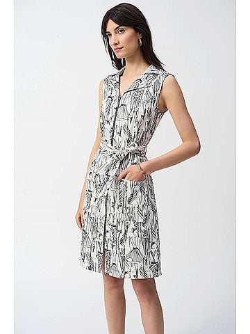 Joseph Ribkoff Notched Collar Sleeveless Sheath Dress in Vanilla/Black (view 2)