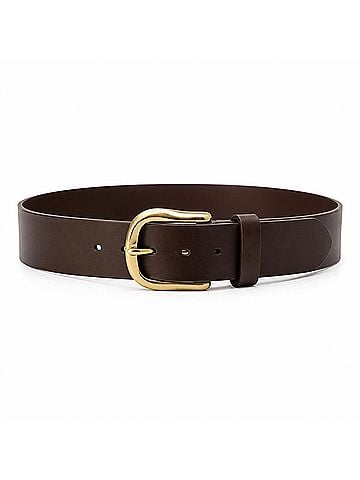 Streets Ahead Women's Leather Gold Buckle Belt in Brown (view 2)