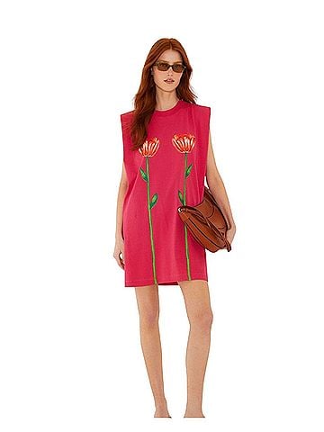FARM Rio Pink Tropical Rose Padded Shoulders Mini Casual Dress (view 1)