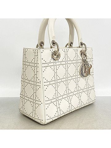Christian Dior Christian Dior handbag, Cannage Lady Dior, leather, ivory, 2-way bag for women. (view 2)