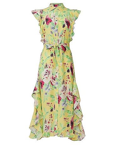 Marissa Webb Button Front Ruffle MIDI Dress Casual Dress (view 1)
