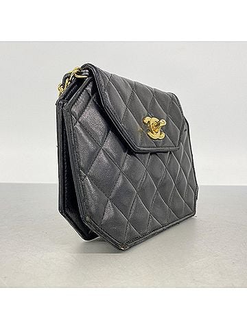 Chanel Chanel Matelassé Chain Shoulder Bag, Lambskin, Black, Women's (view 2)