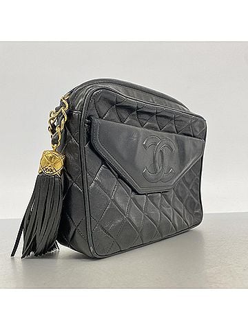 Chanel Chanel Matelassé Shoulder Bag with Chain Strap, Lambskin, Black, Women's (view 2)