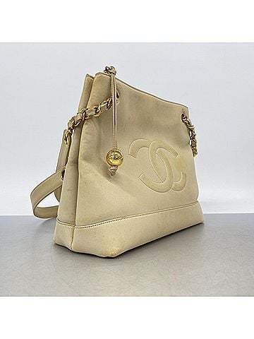 Chanel Chanel Shoulder Bag, Chain Shoulder, Leather, Beige, Women's (view 2)