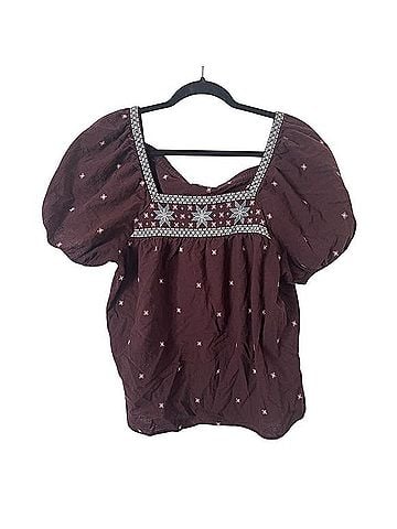 Madewell Embroidered Crinkle Cotton Bubble Sleeve Top Short Sleeve Blouse (view 1)
