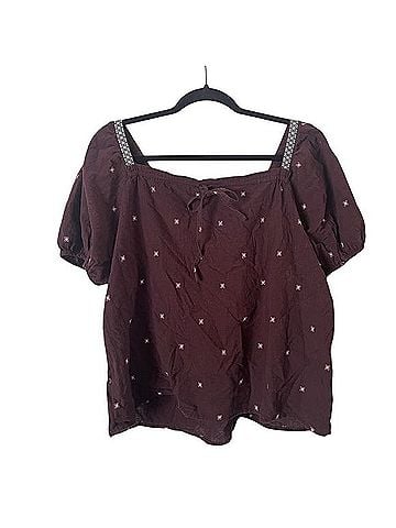 Madewell Embroidered Crinkle Cotton Bubble Sleeve Top Short Sleeve Blouse (view 2)