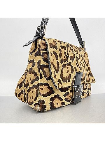 Fendi Fendi handbag, leopard print, calfskin, brown, women's. (view 2)