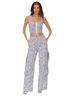 Avec Les Filles Floral Blue White Cargo Pants Size 24 - photo 1