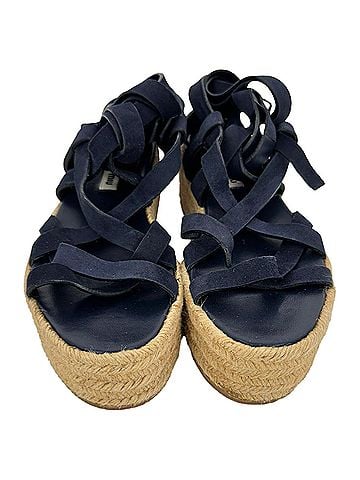 Miu Miu Miu Miu Strappy Espadrille Platform Sandals in Navy Blue Leather and Suede (view 2)