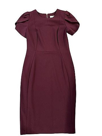 Calvin Klein Plum Midi Sheath Dress with Puff Sleeves Cocktail Dress (view 1)