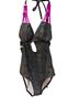 Ambrielle 82% Nylon 18% Spandex 100% Polyester Stripes Black White Pink One Piece Swimsuit Size S - photo 1