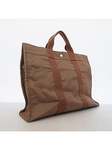 Hermès Hermes Herline MM Canvas Tote Bag, Brown, for Men and Women (view 2)