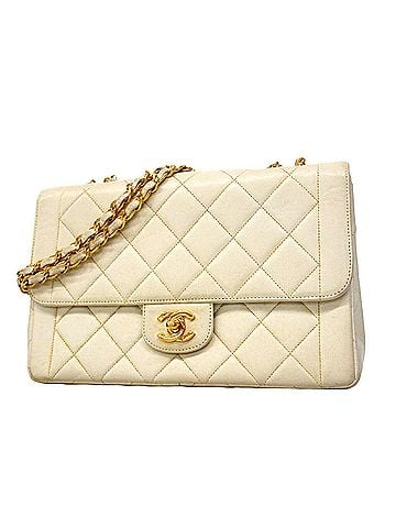 Chanel Chanel Matelassé Shoulder Bag, Double Chain, Lambskin, White, Women's (view 1)